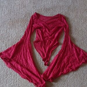 Red Bell Sleeve Bodysuit